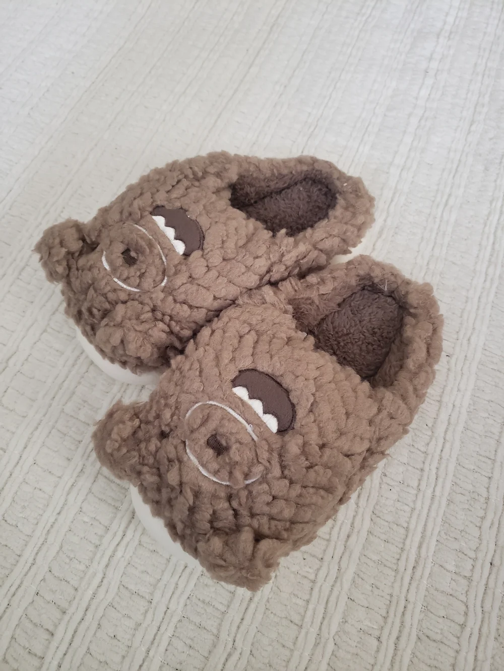 Kids Brown Plush Monster Slip-On Slippers